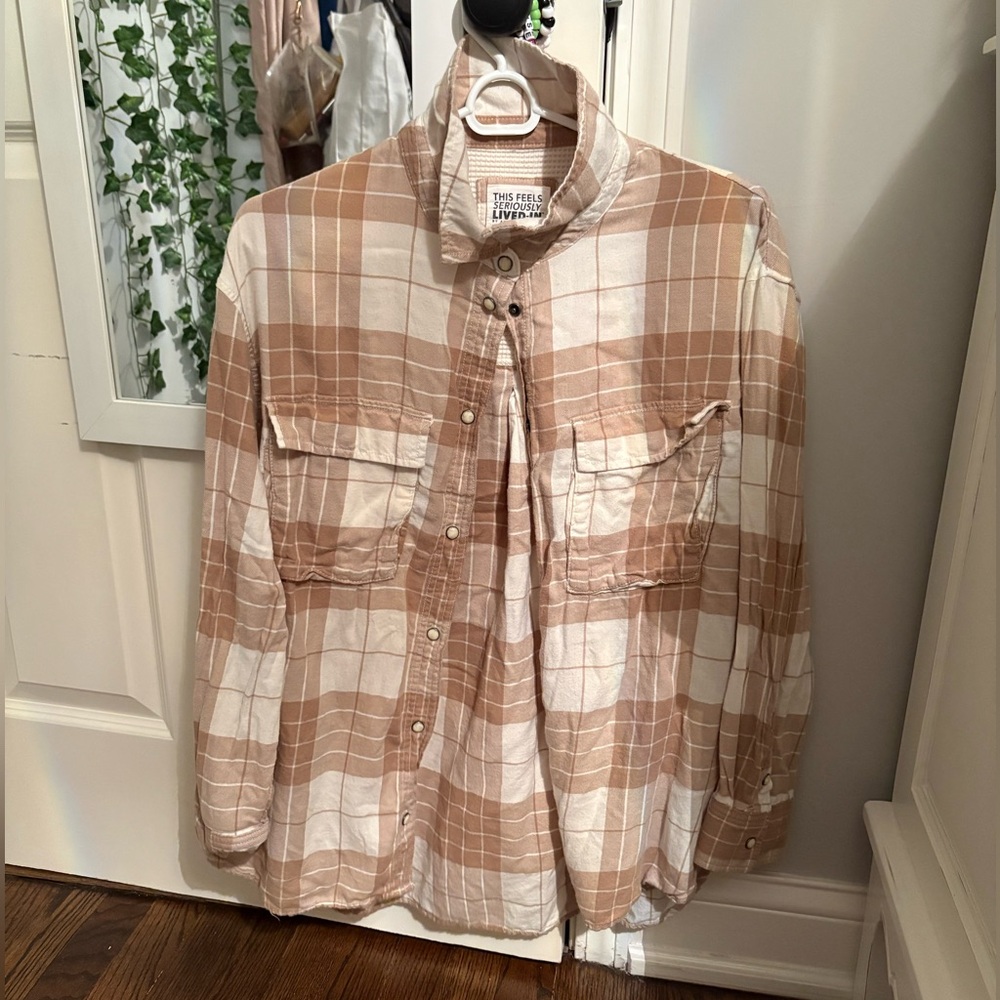 American Eagle Brown Plaid Seriously Lived In Button-Down Flannel